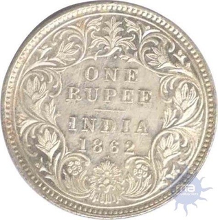 Silver Rupee Coin of Victoria Queen of Bombay Mint of 1862.