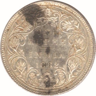 Silver Rupee Coin of Queen Victoria of Bombay Mint of 1862.