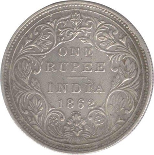 Silver One Rupee Coin of Victoria Queen of 1862.