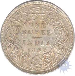 Silver Rupee Coin of Queen Victoria of Bombay Mint of 1862.