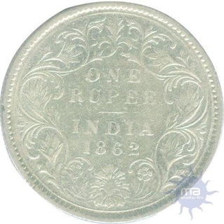 Silver Rupee Coin of Victoria Queen of Calcutta Mint of 1862.