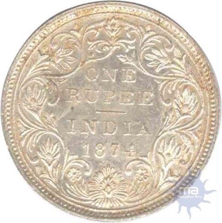 Silver One Rupee Coin of Victoria Queen of Bombay Mint of 1874.