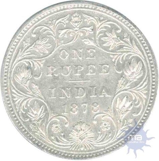 Silver One Rupee Coin of Victoria Empress of Bombay Mint of 1877.