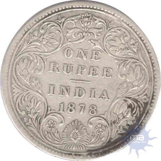 Silver One Rupee Coin of Victoria Empress of Bombay Mint of 1878.