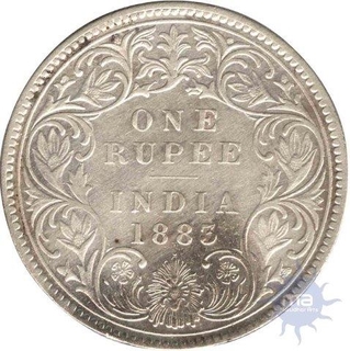 Silver One Rupee Coin of Victoria Empress of Bombay Mint of 1883.