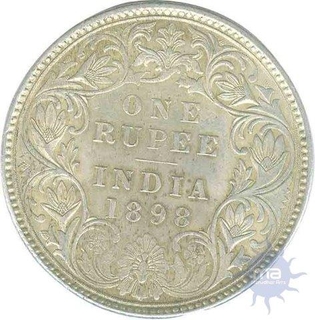 Silver One Rupee Coin of Victoria Empress of Calcutta Mint of 1898.