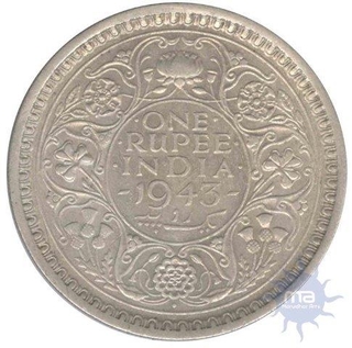 Silver One Rupee Coin of King George VI of Bombay Mint of 1943.