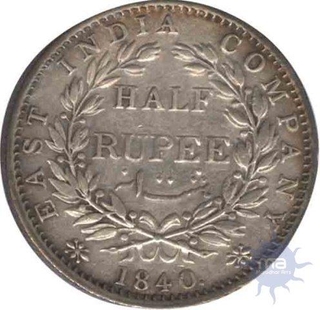 Silver Half Rupee Coin of Queen Victoria of Bombay Mint of 1840.