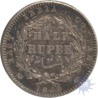 Silver Half Rupee Coin of Queen Victoria of 1849.