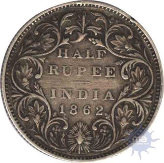 Silver Half Rupee Coin of Queen Victoria of 1862.