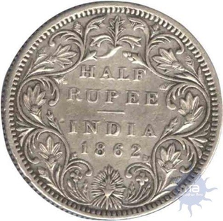 Silver Half Rupee Coin of Queen Victoria of 1862.