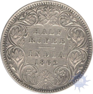 Silver Half Rupee Coin of Queen Victoria of 1862.