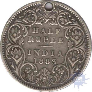 Silver Half Rupee Coin of Victoria Empress of 1883.