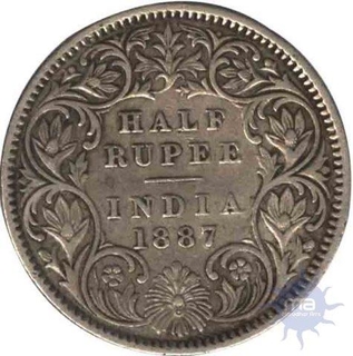 Silver Half Rupee Coin of Victoria Empress of Bombay Mint of 1887.