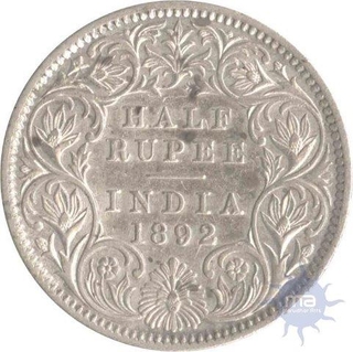 Silver Half Rupee Coin of Victoria Empress of Calcutta Mint of 1892.