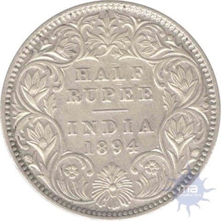 Silver Half Rupee Coin of Victoria Empress of Calcutta Mint of 1894.