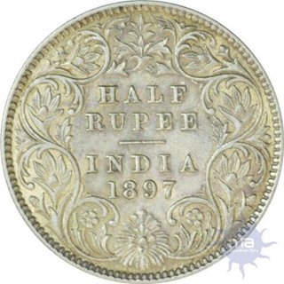 Silver Half Rupee Coin of Victoria Empress of Calcutta Mint of 1897.