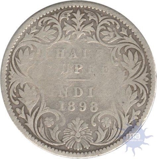 Silver Half Rupee Coin of Victoria Empress of Calcutta Mint of 1898.