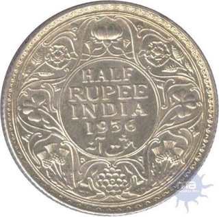 Silver Half Rupee Coin of King George V of 1936.