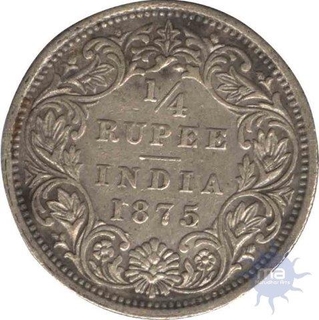 Silver One Fourth Rupee Coin of Victoria Queen of 1875.