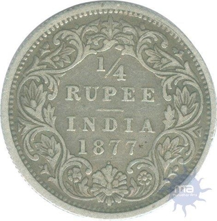 Silver One Fourth Rupee Coin of Victoria Empress of 1877.