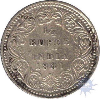 Silver One Fourth Rupee Coin of Victoria Empress of 1881.