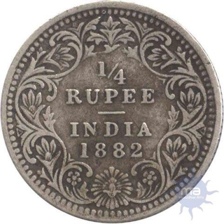 Silver One Fourth Rupee Coin of Victoria Empress of 1882.