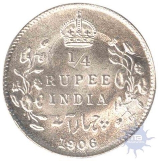 Silver One Fourth Rupee Coin King Edward VII of 1906.