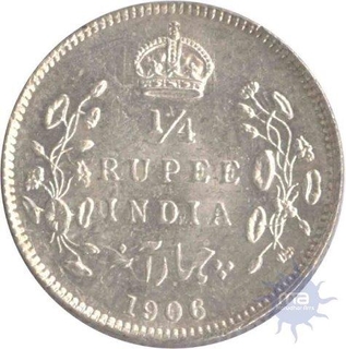 Silver One Fourth Rupee Coin of King Edward VII of 1906.