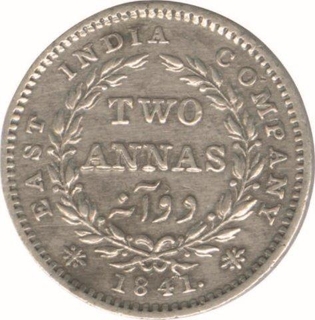 Silver Two Annas Coin of Victoria Queen of 1841.