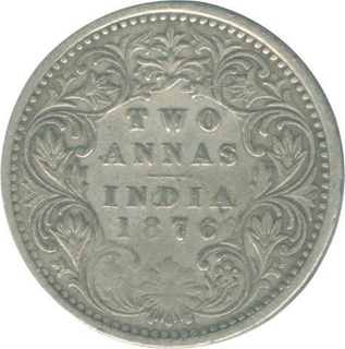 Silver Two Annas Coin of Victoria Empress of 1876.