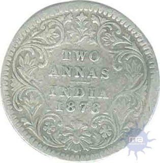 Silver Two Annas Coin of Victoria Empress of 1878.