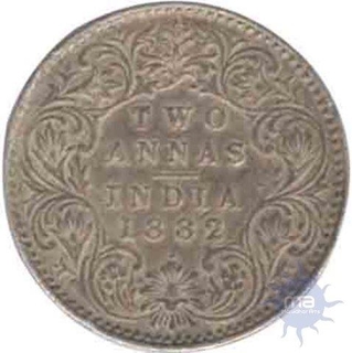 Silver Two Annas Coin of Victoria Empress of 1882.