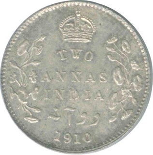 Silver Two Annas Coin of King Edward VII of 1910.