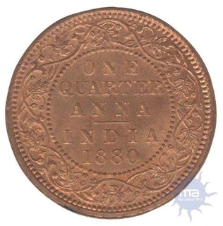 Copper One Fourth Anna Coin of Victory Empress of 1880.