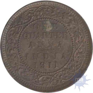 Copper One Fourth Anna Coin of King George V of 1911.