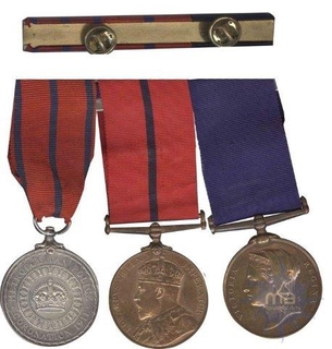 3 Medal bar – Victorian and King George Metropolitan Police medals with medal ribbon bar and service records.