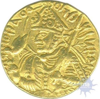 Gold Dinar Coin of Huvishka of Kushan Dynasty.