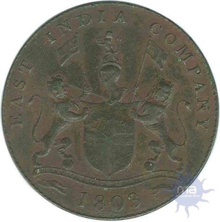 Copper XX Cash Coin of  Madras Presidency of 1803.