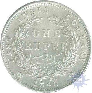 Silver One Rupee Coin of  Victoria Queen of Madras Mint of 1840.