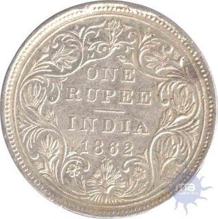 Silver  One Rupee Coin of Victoria Queen of Bombay Mint of 1862.