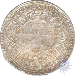 Silver One Rupee Coin of  Victoria Queen of  Bombay Mint of 1862.