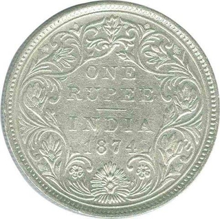 Silver One Rupee Coins of Victoria Queen of  Bombay Mint of 1874.