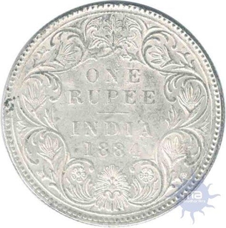 Silver  One Rupee Coin of Victoria Empress of  Bombay Mint of 1884.