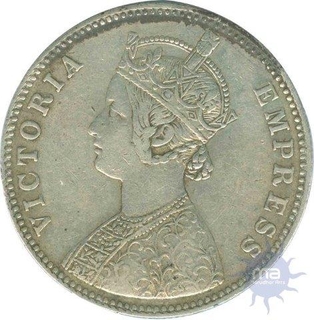 Silver One Rupee Coin of Victoria Empress of Bombay Mint of 1885.