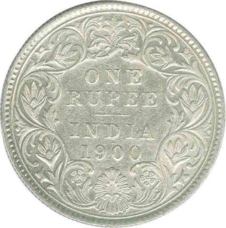 Silver One Rupee Coin of Victoria Empress of Calcutta Mint of  1900.