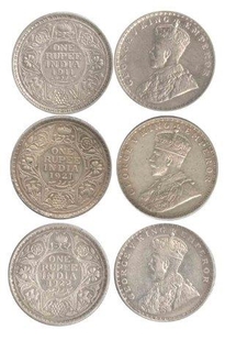 Silver One Rupee  Coins of  King George V of Calcutta Mint of 1911.