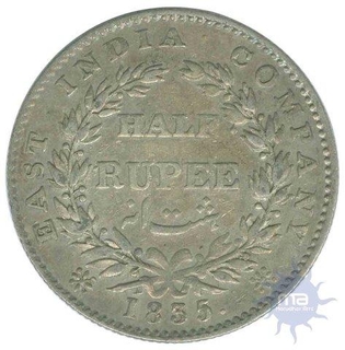 Silver Half Rupee Coin of  King William III of  Bombay Mint of 1835.