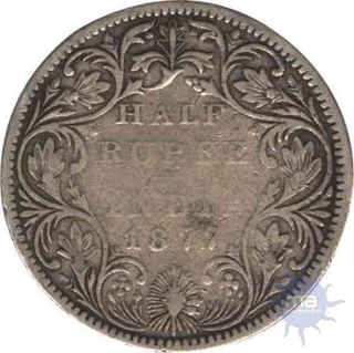 Silver Half  Rupee Coin of Victoria Empress of  Bombay Mint of 1877.