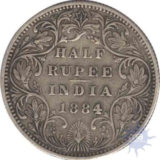 Silver Half  Rupee Coin of  Victoria Empress of Bombay Mint of 1884.